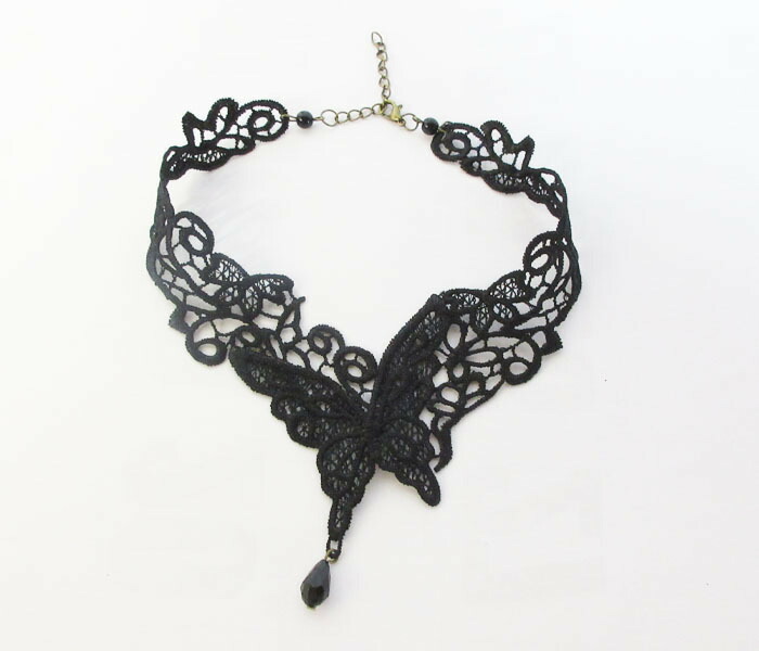 市場 送料無料 黒 ブラック ネックレス レディース アクセサリー 首飾り 首輪 チョーカー ゴージャス バタフライ メール便 蝶