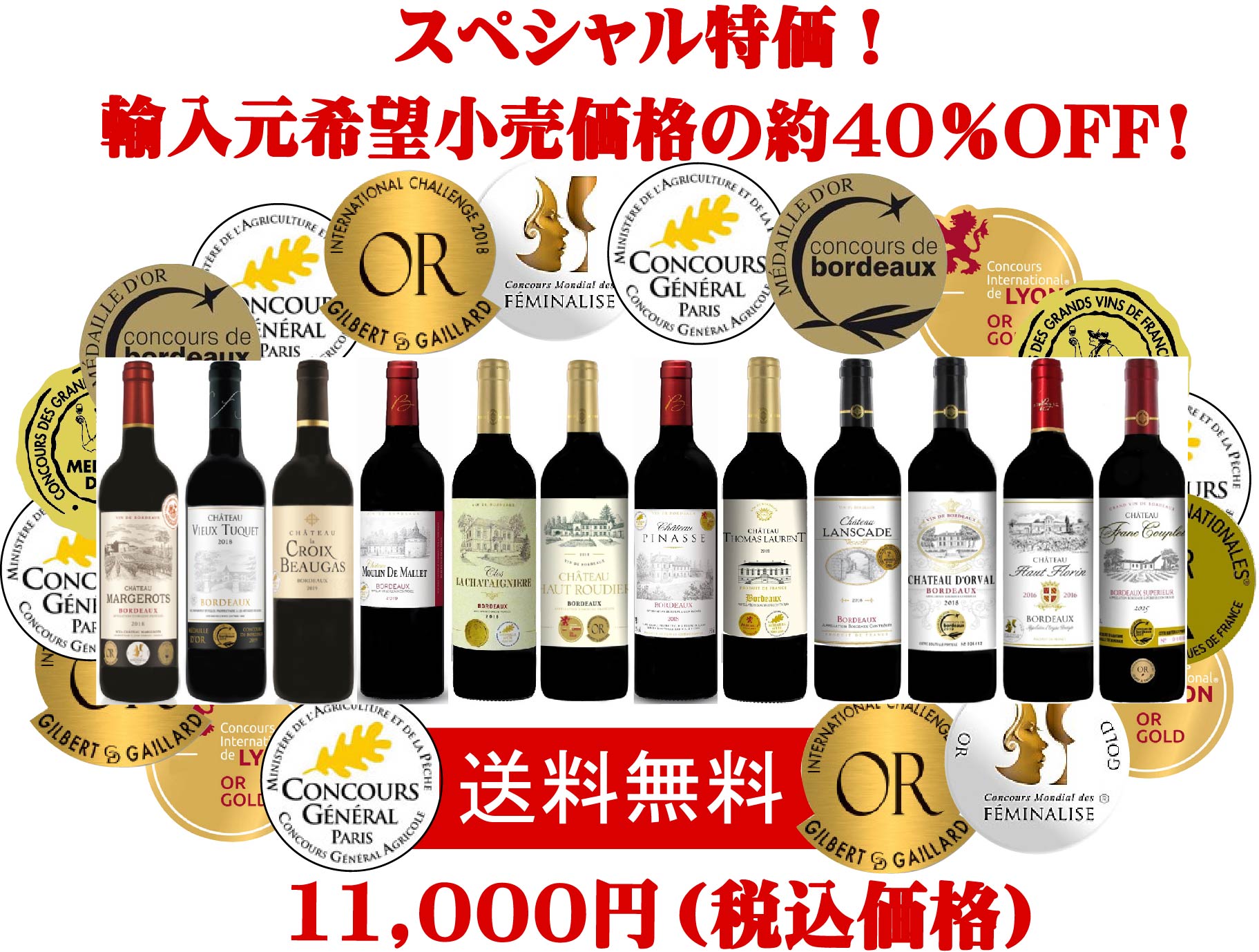 超特価 1本たったの917円 税込 フランス ボルドー 金賞受賞 赤ワイン12本セット 金賞 飲み比べ ワイン ワインセット se12-5817  fucoa.cl