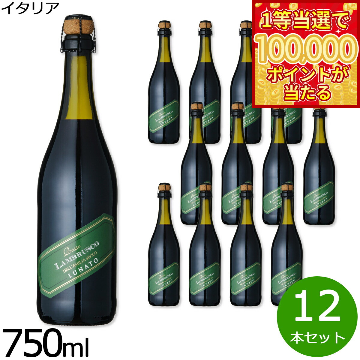 【1等最大10万ポイント当たる！20日から！】ルナート ランブルスコ デッレミーリア ヴィノ フリッツアンテ セッコ イタリア産 辛口 赤ワイン 微発泡 NV ノン ヴィンテージ 750ml×12本【送料無料】