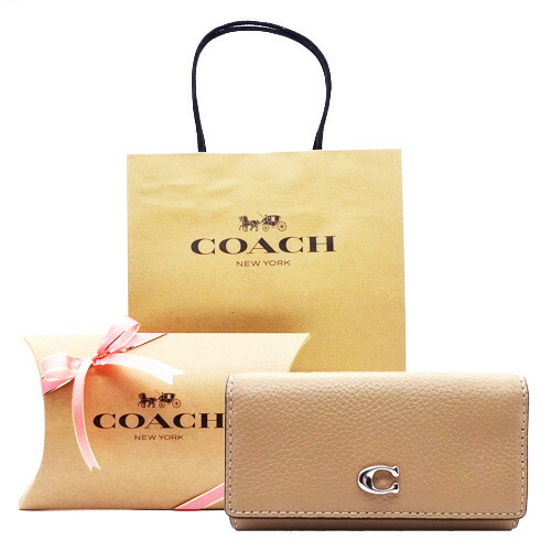 【コーチ箱 紙袋付き ギフト包装無料】COACH コーチ キーケース ペブルレザー CS001 LHTAU ベージュ COACH ブランド キーケース レディース 【新作 新品】【COACH コーチ】【サイフ さいふ】【楽ギフ_包装】【コンビニ受取対応商品】