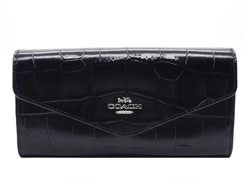 【コーチ 紙袋付き ギフト包装無料】コーチ 財布 COACH 長財布 クロコダイルエンボスドレザー 二つ折り長財布 CU164 SV/BK COACH【新作 新品 限定モデル】【COACH コーチ】【サイフ さいふ】【楽ギフ_包装】【コンビニ受取対応商品】|入手困難品!ブランドグランセラー