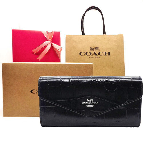 【コーチ箱 紙袋付き ギフト包装無料】コーチ 財布 COACH 長財布 クロコダイルエンボスドレザー 二つ折り長財布 CU164 SV/BK COACH【新作 新品 限定モデル】【COACH コーチ】【サイフ さいふ】【楽ギフ_包装】【コンビニ受取対応商品】