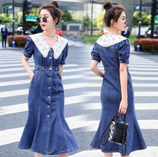 レディース ワンピース フレア ミモレ 半袖 フレア セミフレア フェミニン デニム ブルーデニム かわいい 大人可愛い きれいめ カジュアル おしゃれ かっこいい ガーリー 主役級 存在感 ラブリー キュート クラシカル アメリカン カントリー ロマンティック ナチュラル｜グランスック 7,104円