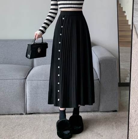 ニットスカート ロング 秋冬 タイトスカートスリットスカート 黒 無地 スカート コーデ レディース かわいい 大人可愛い きれいめ シンプル カジュアル 上品 おしゃれ かっこいい 都会的 通勤 デート お出かけ 女子会 休日 バカンス ショッピング ボタンデザイン