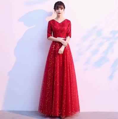 ドレス ワンピース ウェディング パーティー 結婚式 二次会 披露宴 演奏会 発表会 舞台 フォーマル キャバ ダンス 謝恩会 演劇 ラウンジ クラブ マキシ 7分袖 ハイネック プリンセスライン フレア レース 刺繍 シフォン ウエストマーク 編み込み 透け感 シースルー