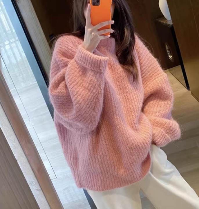 レディース トップス ニット セーター プルオーバー 長袖 ラウンドネック ふわふわ ふっくら かわいい シンプル おしゃれ ラフ ガーリー 存在感 ラブリー キュート ベーシック ロマンティック ナチュラル 無地 春 秋 冬 ロングシーズン 学生 デート お出かけ 旅行