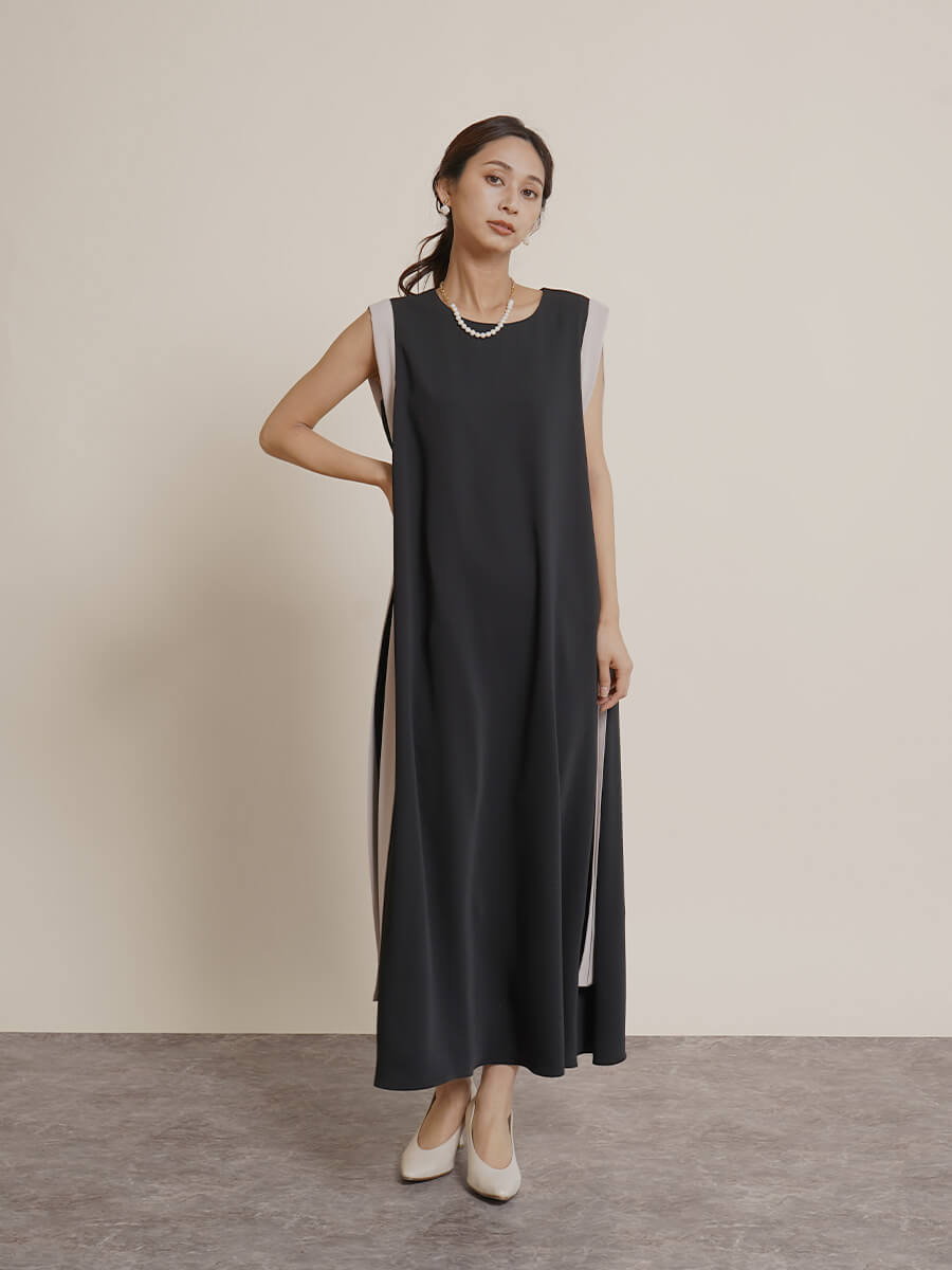 FENNEL フェンネル バイカラーAラインワンピース フェミニン バイ