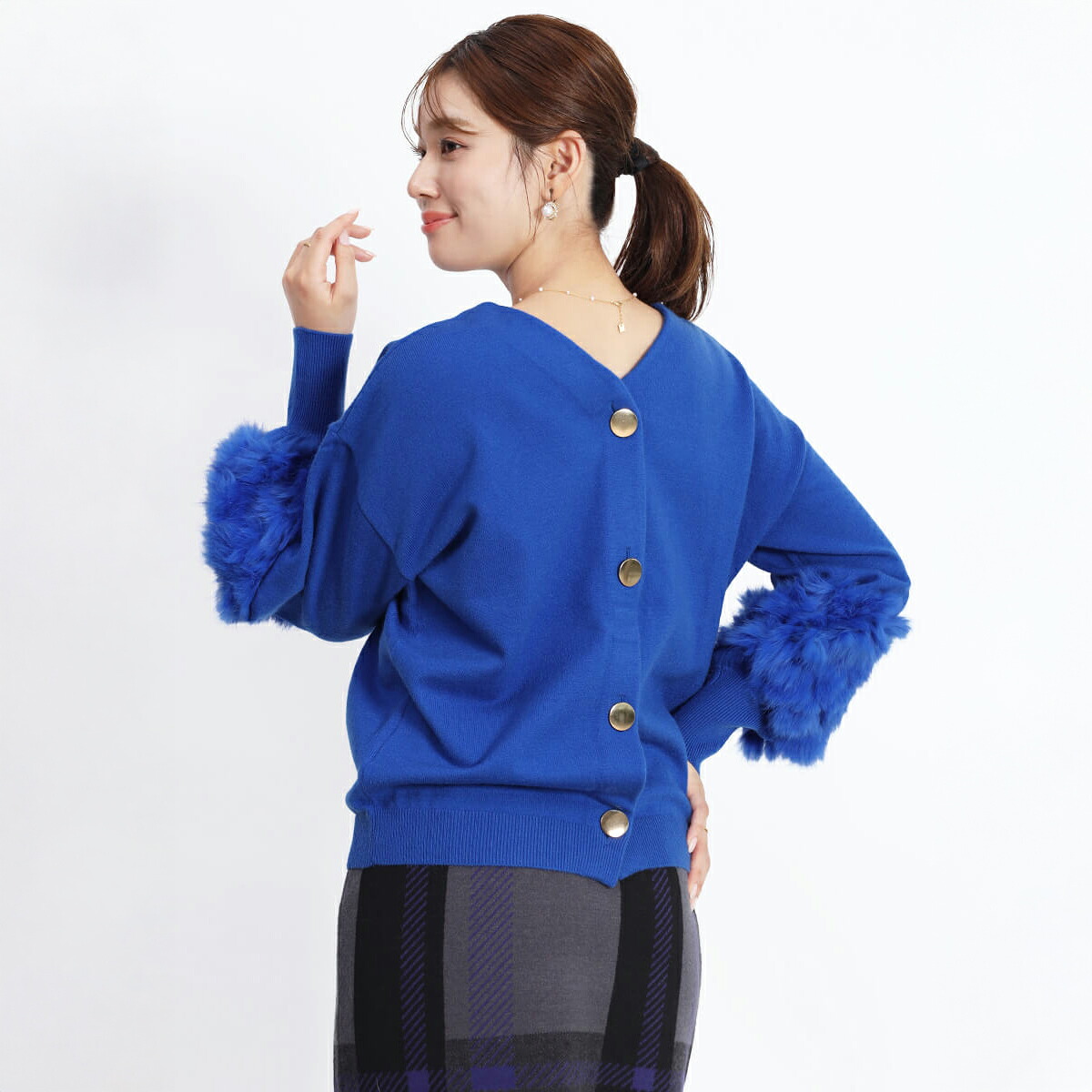 FENNEL フェンネル ラビットファースリーブ2wayニット トップス ニット ラビットファー ニットカーディガン カーディガン 2WAY Vネックニット クルーネック レディース 大人 フェミニン キレイめ レディライク