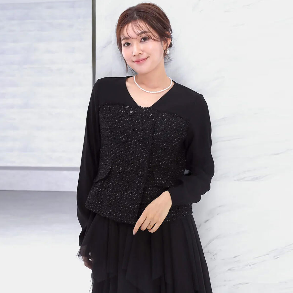 【500円OFFクーポン＆P10倍】【FENNEL フェンネル】ニット ツイード Vネック ブラウス トップス レディース 大人 セレモニー オケージョン 卒業式 入学式 フォーマル セレモニー フリンジ ラメ おでかけ｜YAMADAYA STORE