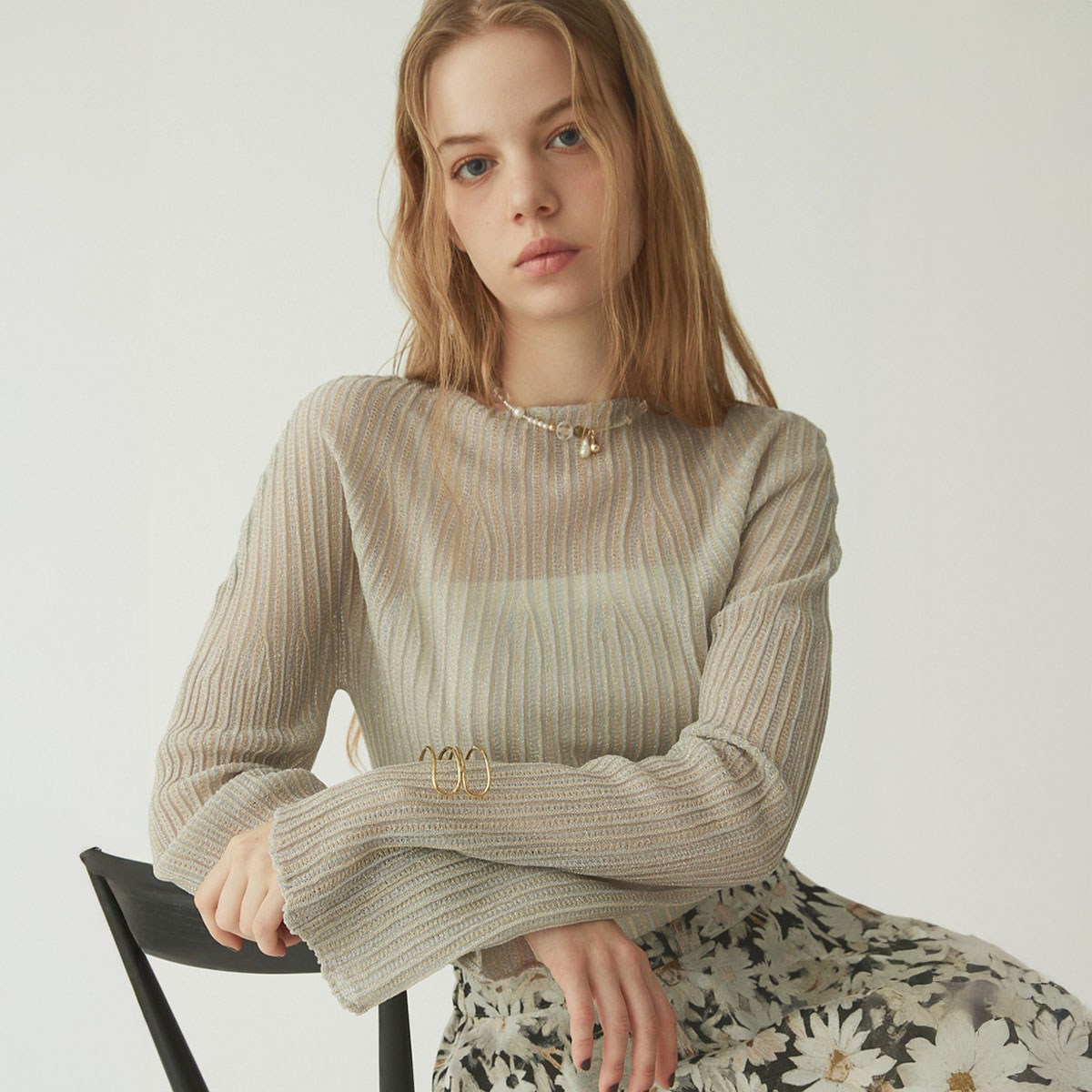 【マラソン期間中ポイント10倍!】【Ample アンプル】 ボートネックシアーリブニット トップス ニット シアーカットソー 透け感 ナチュラル レディース フェミニン カジュアル 伸縮性 トレンド エレガント レイヤードスタイル インナー リブ 華やか
