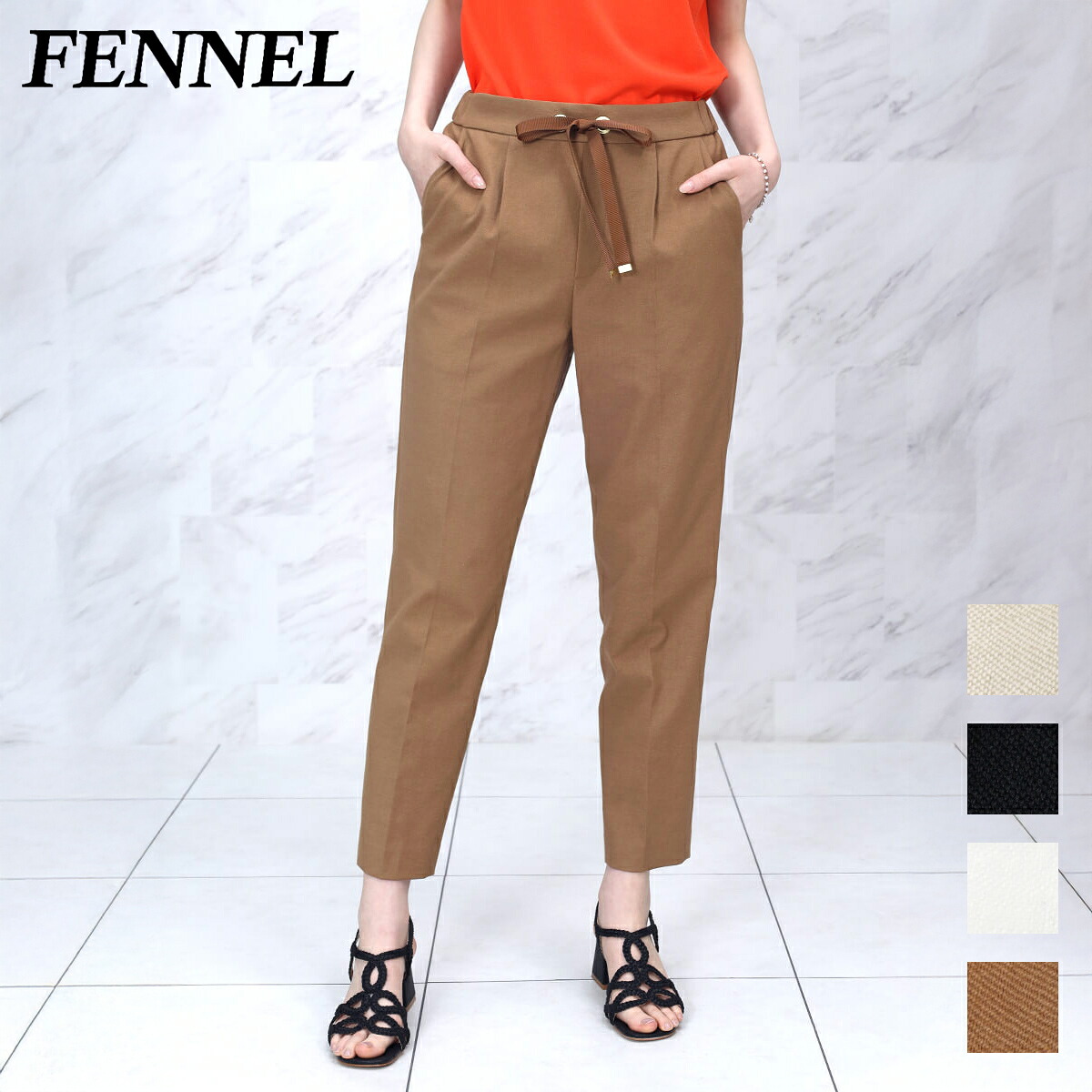 【500円OFFクーポン&P10倍】【FENNEL フェンネル】 リネンミックステーパードパンツ クロップド丈 レディース 美脚 きれいめ 夏 涼しい ドライタッチ 上品 カジュアル オフィス 通勤 オンオフ兼用 大人女性 ウエストリボン スタイルアップ|YAMADAYA STORE