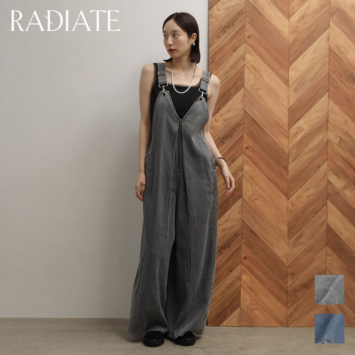 【500円OFFクーポン＆P10倍】【RADIATE ラディエイト】【Eimee Law エイミーロウ】フロントタックセルロースデニムサロペット サロペット デニム フロントタック オーバーオール ワイドデニム リラックス カジュアル｜YAMADAYA STORE