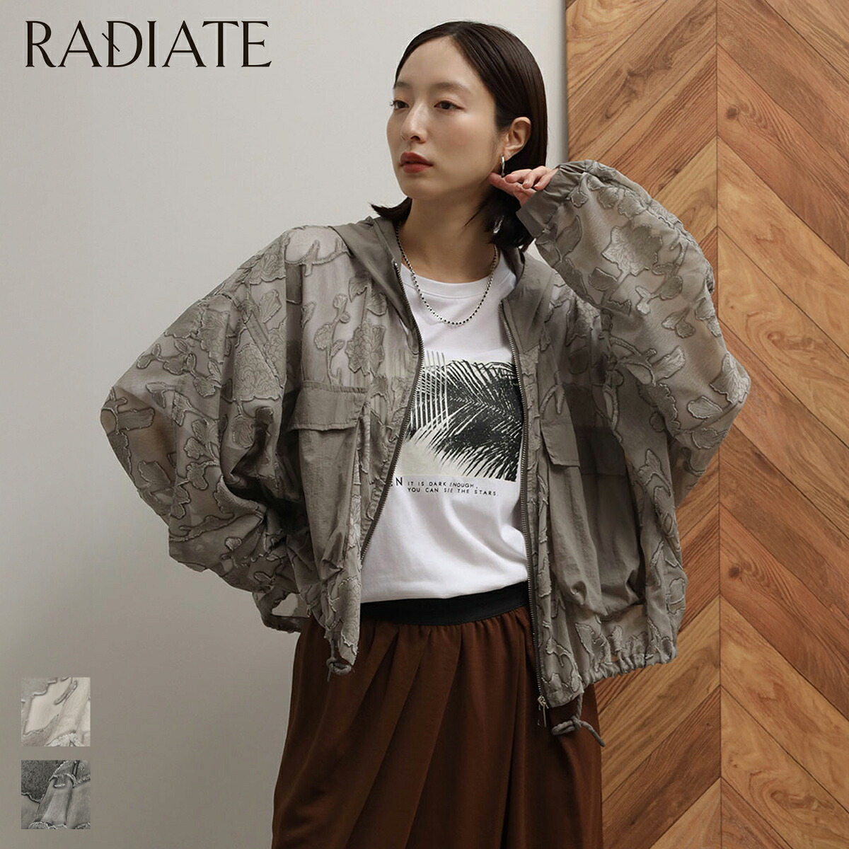 【500円OFFクーポン&P10倍】【RADIATE ラディエイト】 フラワージャガードシアーパーカー パーカー アウター ジャケット 羽織り レディース トレンドライク カジュアル デイリー シアー素材 フラワージャガード ドライタッチ 冷房対策|YAMADAYA STORE
