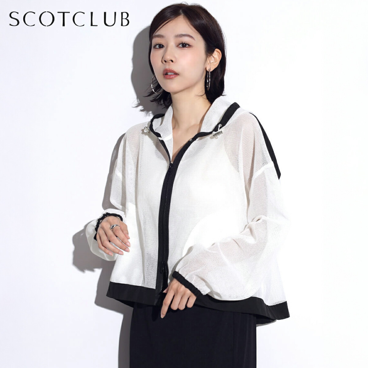 【500円OFFクーポン&P10倍】【SCOTCLUB スコットクラブ】バイカラーメッシュフーディー ブルゾン フーディー 羽織り メッシュ素材 フロントジップ 異素材デザイン バイカラー スポーティーレディース 大人 カジュアル デイリー|YAMADAYA STORE