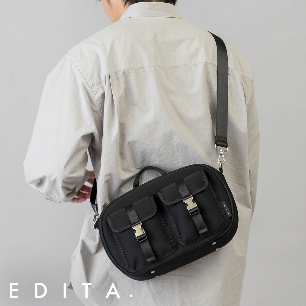 【LINE友達5%OFF】 ショルダーバッグ 2way メンズ 肩掛け 斜めがけ 大人 軽量 軽い 大きめ 大容量 斜めがけバッグ 旅行 カジュアル 外ポケット ラウンド型 カメラバッグ おしゃれ 洗える ネオプレン 母の日 エディータ EDITA edt-178