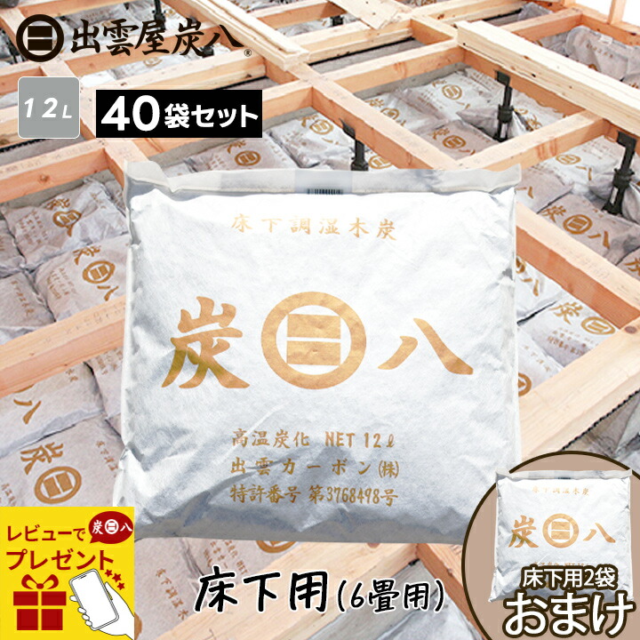 1セットから一重小袋4個おまけ 炭八 結露対策 床下用40袋 ケース 約6畳分 調湿木炭 リフォーム カビ予防 節電 防虫 床下乾燥 繰り返し使える 床下の湿気 結露防止 すみはち 出雲カーボン 結露対策 湿気 除湿 消臭 脱臭 炭 乾燥 湿気対策 調湿 木炭 炭 区分a