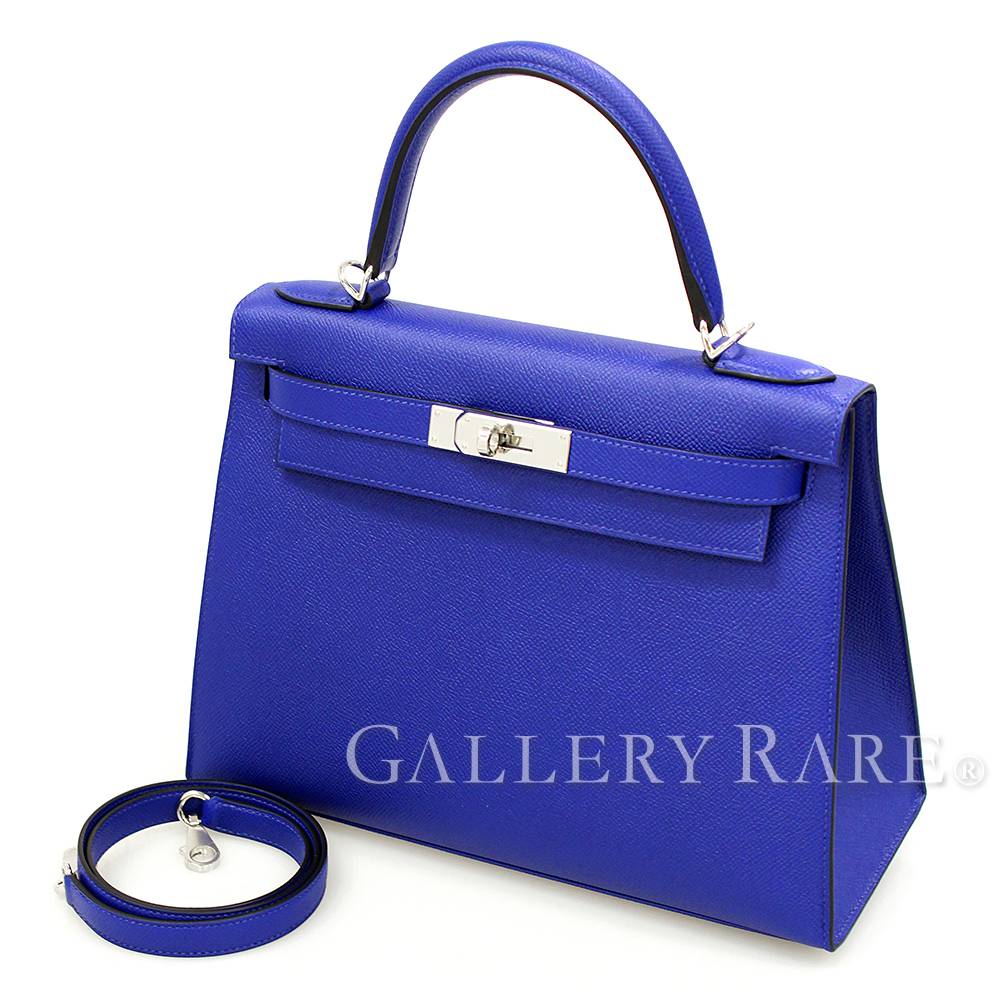 Gallery Rare Hermes Kelly 28 Ier Blue Electric Silver Veau Hermes Kelly 28 Ier Blue Electric Silver Veau Epsom A Handbag France 4419914