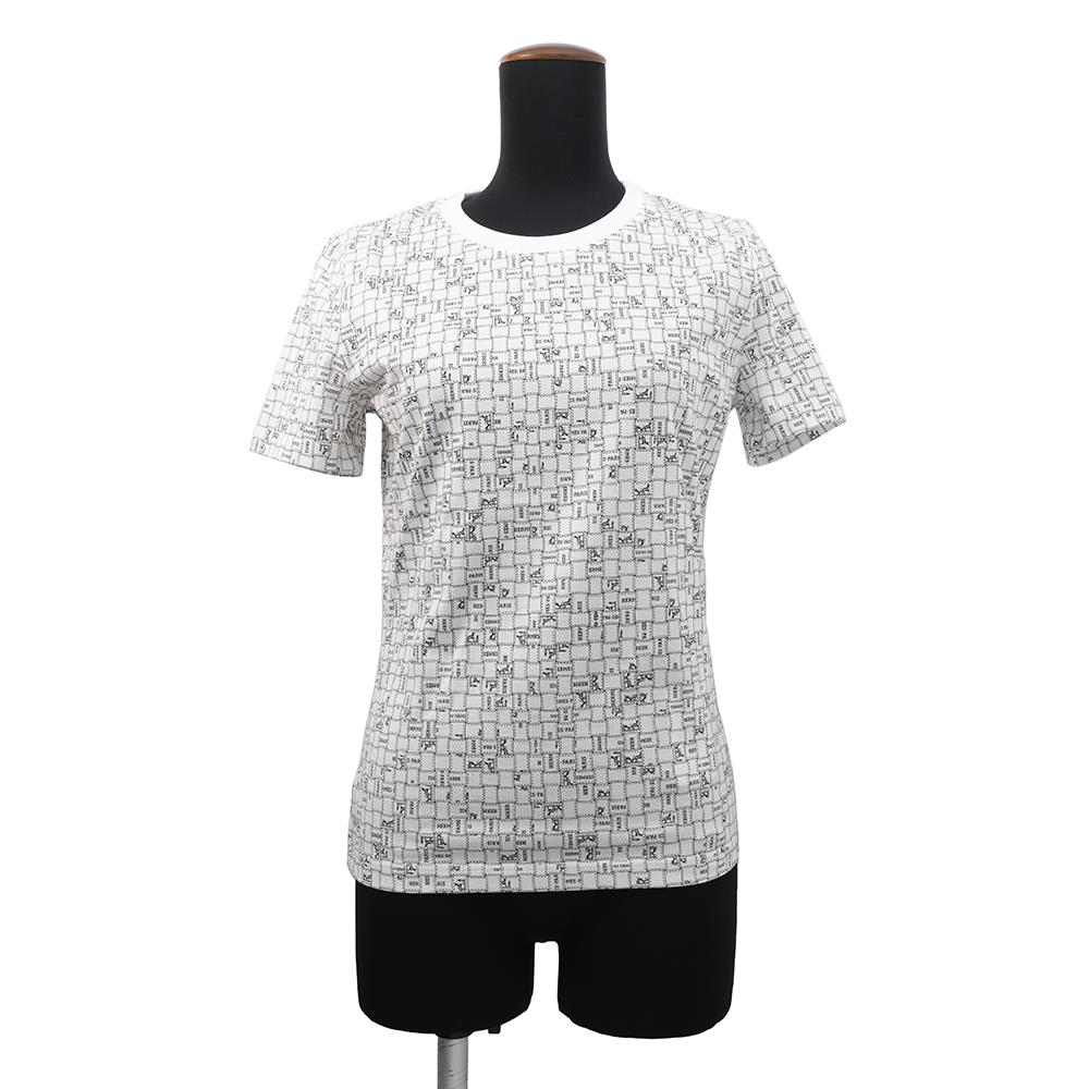 エルメス HERMES ボルデュックチェック Tシャツ クルーネック コットン ホワイト 5E4645DK レディース 中古 エルメス HERMES ボルデュックチェック Tシャツ クルーネック