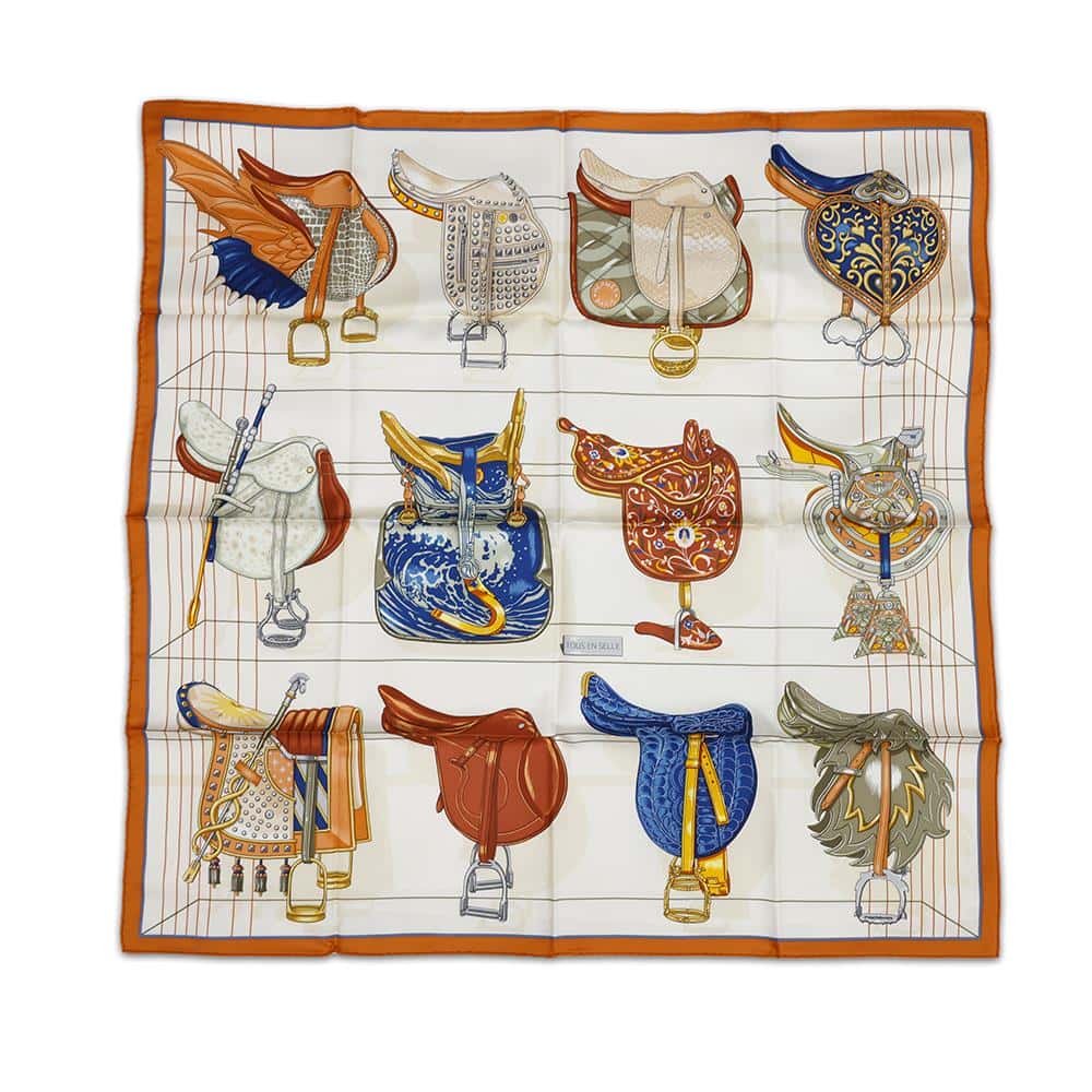 未使用【エルメス】最新作 カレ 90 すべては鞍の中に 大判 シルク スカーフ 新品 エルメス カレ 90 すべては鞍の中に 大判 シルク スカーフ