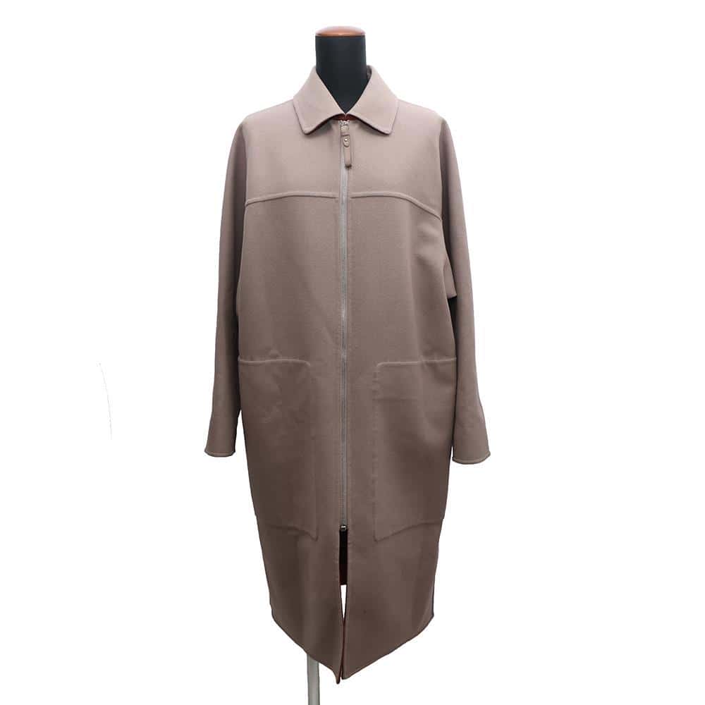 HERMES 近年 カシミヤ100% ダブルフェイス ノーカラーコート ジップ HERMES 近年 カシミヤ100% ダブルフェイス ノーカラーコート