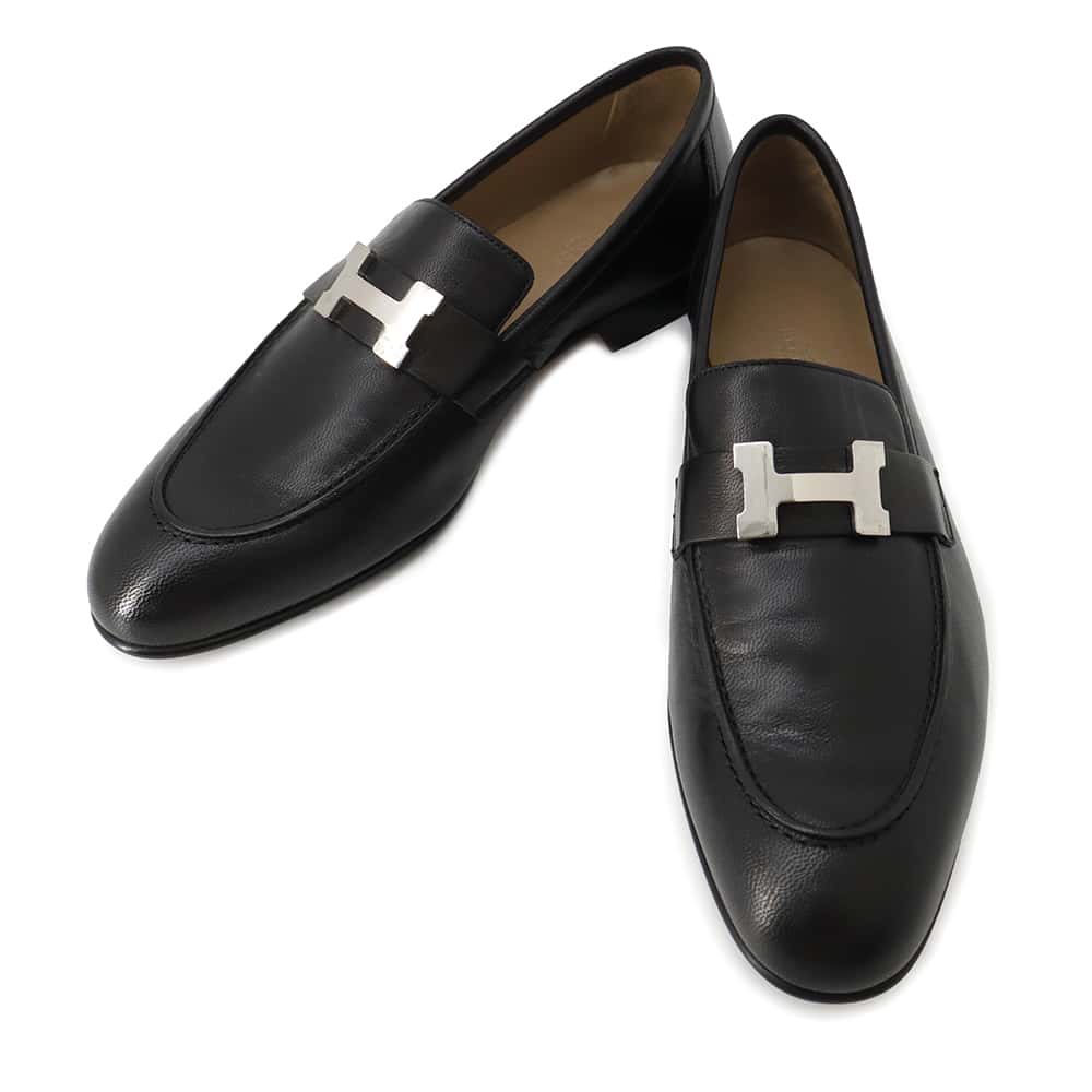 HERMES エルメス モカシン パリ 黒 ブラック ローファー サイズ42 HERMES エルメス モカシン パリ 黒 ブラック ローファー サイズ42