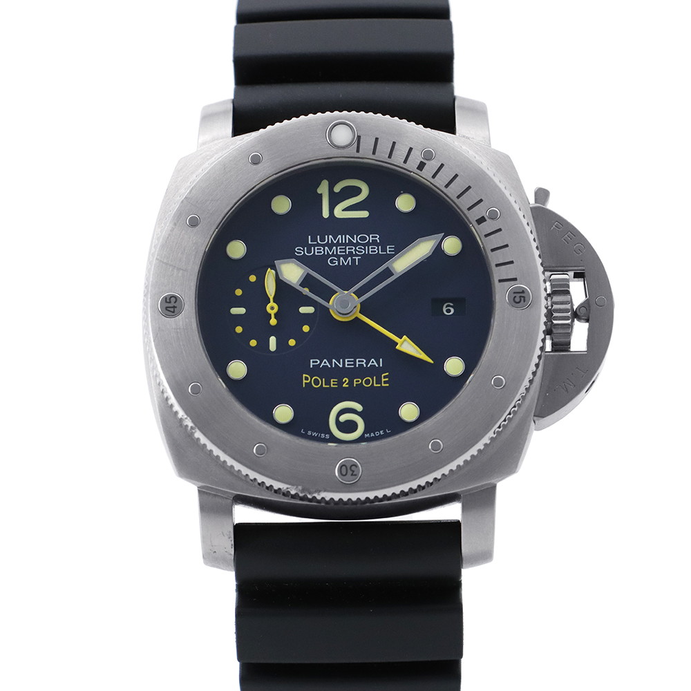 パネライ ルミノール サブマーシブル1950 3DAYS GMT 500本限定 PANERAI 腕時計 ブルー文字盤 【安心保証】 【中古】 パネライ ルミノール PANERAI パネライ 中古