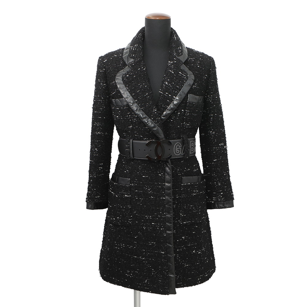 シャネル コート ツイード レディースサイズ38 P57222 CHANEL アウター 黒 【安心保証】 【中古】 シャネル コート レディース CHANEL