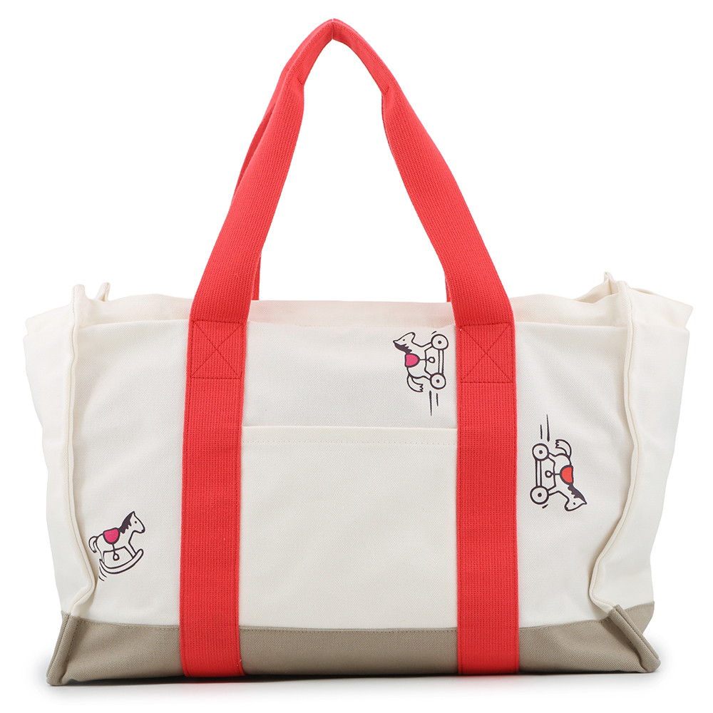 たあ　HERMES マザーズバッグ クリーム/赤 動物イラスト付き 楽天市場】エルメス アダダ マザーズバッグ キャンバス アイボリー