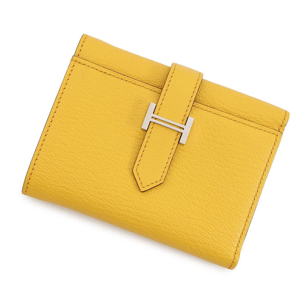 エルメス 三つ折り財布 ベアンコンビネ ジョーヌアンブル/シルバー金具 シェブルミゾル W刻印 HERMES 財布 【安心保証】 【中古】 エルメス 財布 エルメス 三つ折り財布 HERMES WALLET