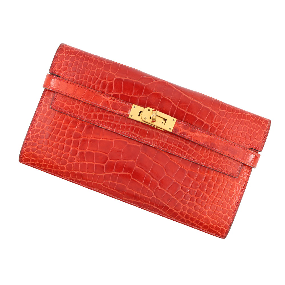 エルメス 長財布 ケリーウォレット ロング レッド/ゴールド金具 アリゲーターシャイン □R刻印 財布 【安心保証】 【中古】 エルメス 財布 エルメス HERMES WALLET