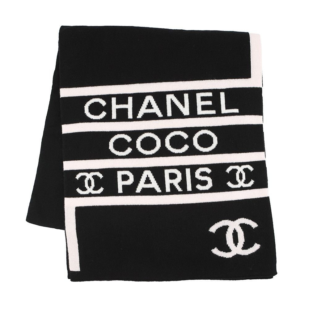 シャネル えり巻き ココマーク カシミール CHANEL 袈裟 黒 白 【安全性のある引き受ける】 【中古】 シャネル えり巻き CHANEL