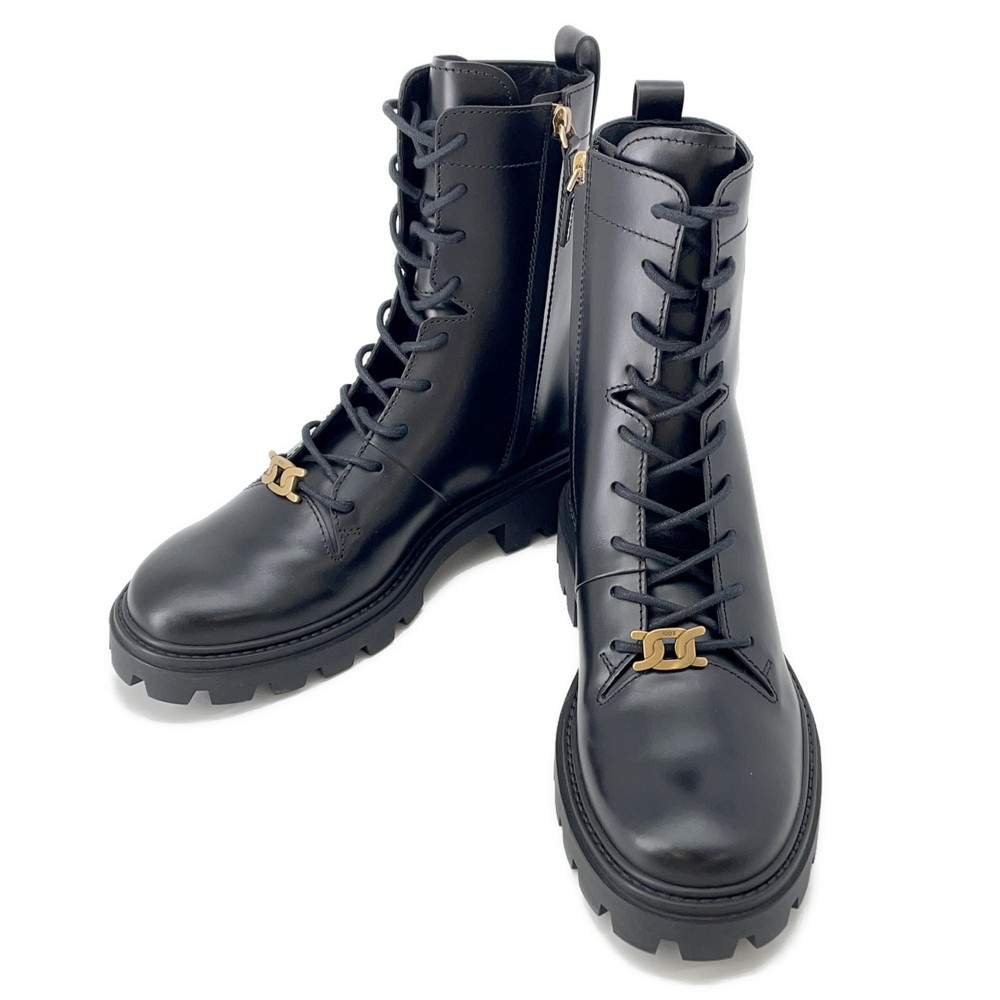 トッズ ブーツ ロゴ コンバット ブーツ レディースサイズ39 XXW08J0EY53RBTB999 TOD'S 靴 黒 【安心保証】 【中古】 トッズ ブーツ レディース TOD'S