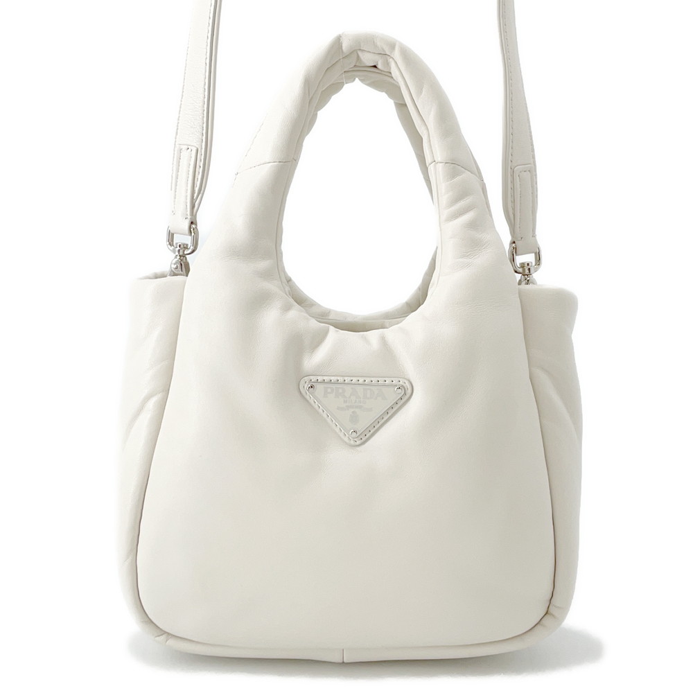 プラダ ハンドバッグ トライアングルロゴ ミニ ソフトナッパレザー 1BA359 PRADA 2wayショルダーバッグ 白 【安心保証】 【中古】 プラダ バッグ PRADA BAG