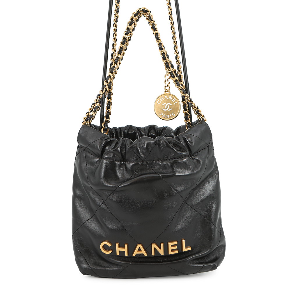 シャネル ハンドバッグ CHANEL 22 ミニ ココマーク シャイニーカーフレザー AS3980 CHANEL 2wayショルダー 黒 【安心保証】 【中古】 シャネル バッグ レディース CHANEL BAG