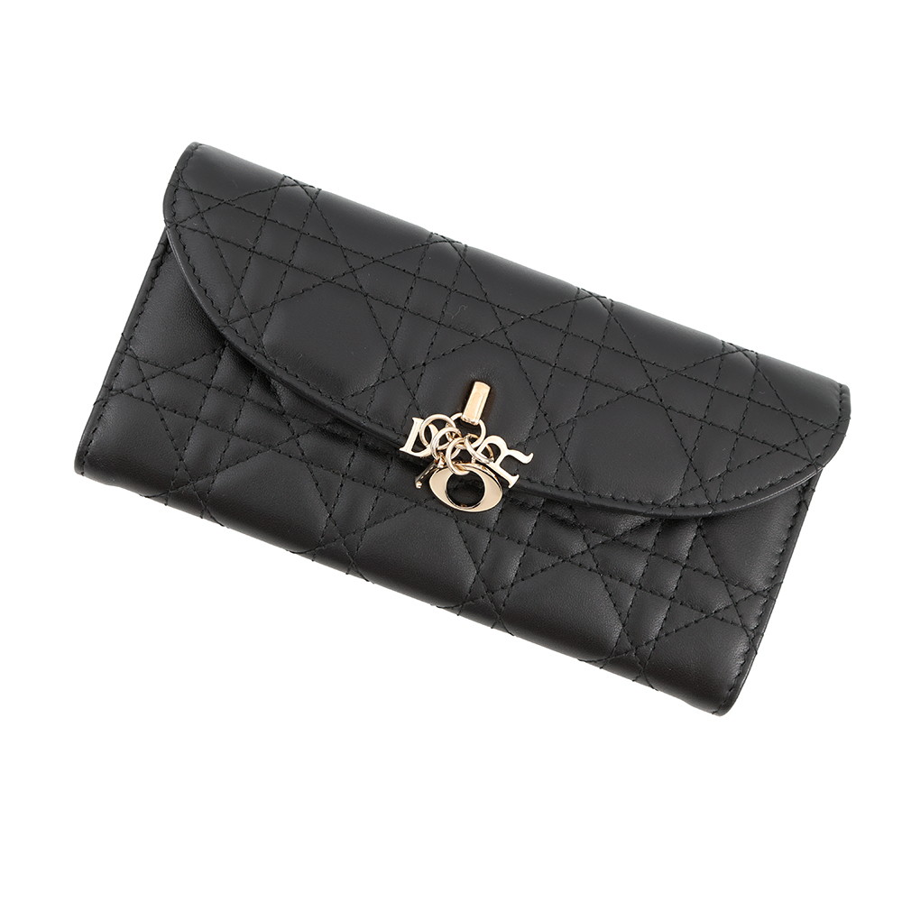 クリスチャン・ディオール 長財布 カナージュ My Dior Violet ラムスキン S6029ONMJ Christian Dior 黒 【中古】 クリスチャン・ディオール 財布 Christian Dior WALLET