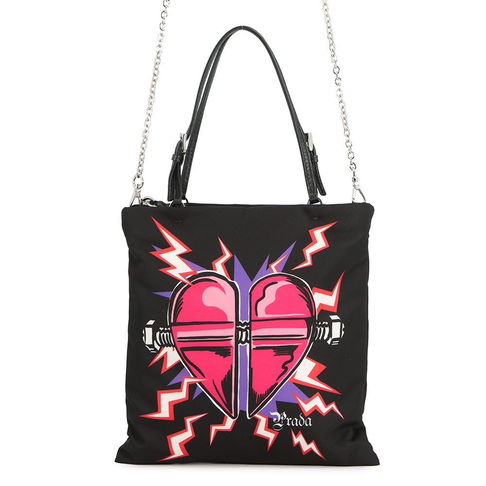 プラダ ハンドバッグ UNIVERSAL STUDIOS for PRADA フランケンシュタイン ハート 1BA252 PRADA 2way 黒 【安心保証】 【中古】 プラダ バッグ PRADA BAG
