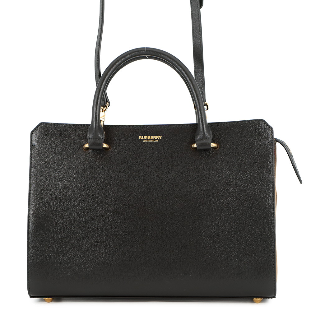 バーバリー ハンドバッグ サイドチェック バンウェル スモール レザー キャンバス 8084023 BURBERRY 2way 黒 【中古】 バーバリー バッグ レディース BURBERRY BAG