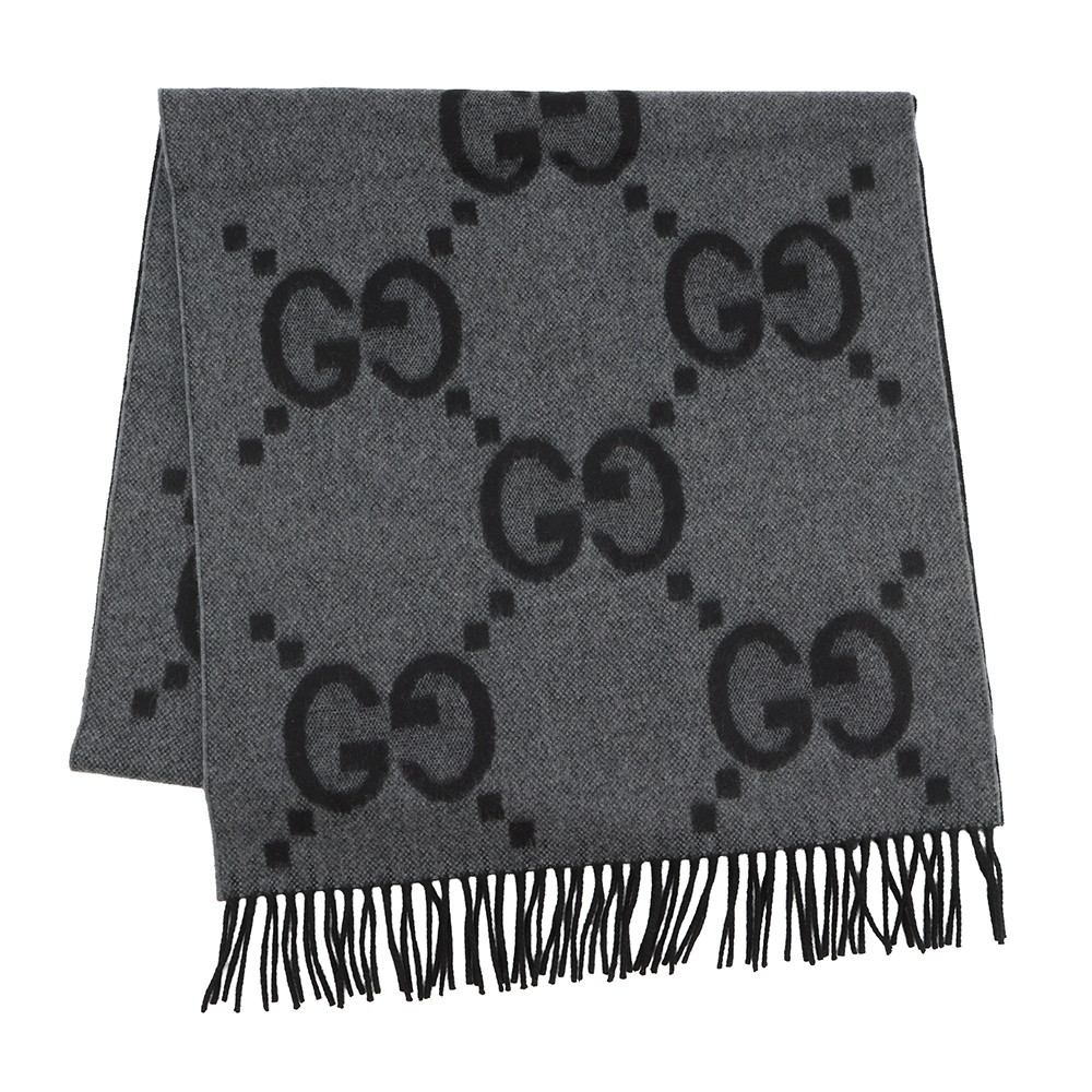 グッチ マフラー GGジャガード カシミヤ 674275 GUCCI スカーフ ストール 黒 メンズ 【中古】 グッチ マフラー GUCCI｜ギャラリーレア店