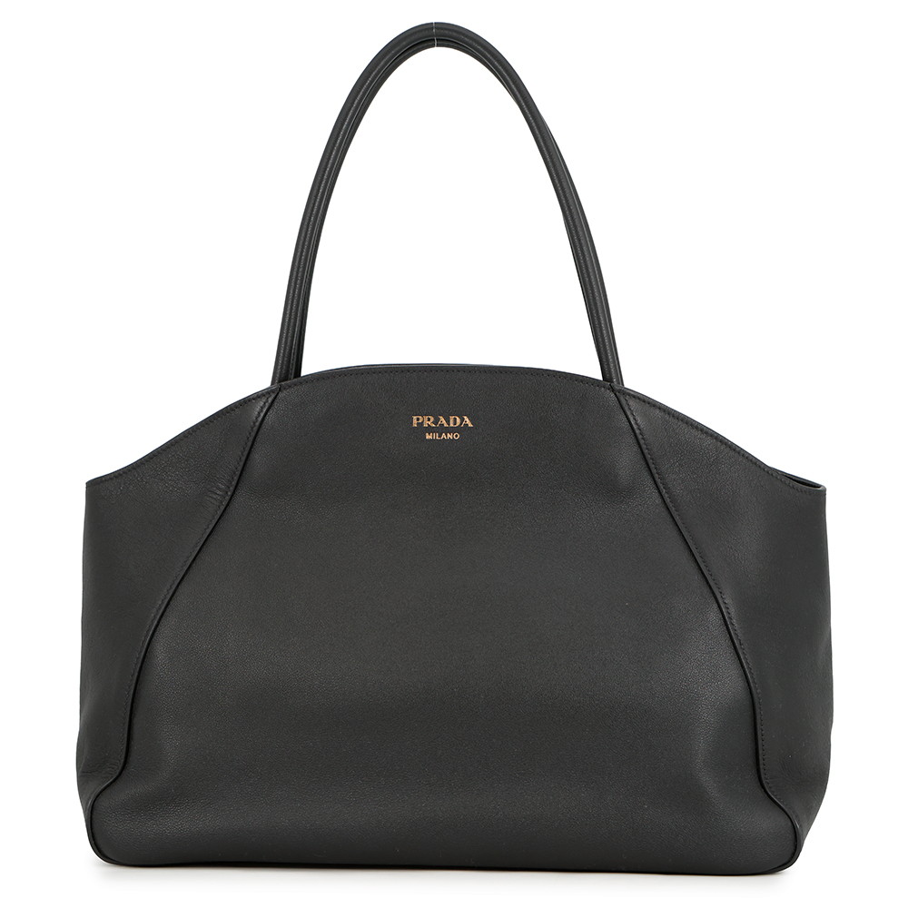 プラダ トートバッグ ロゴ レザー 1BG510 PRADA 黒 【安心保証】 【中古】 プラダ バッグ PRADA BAG