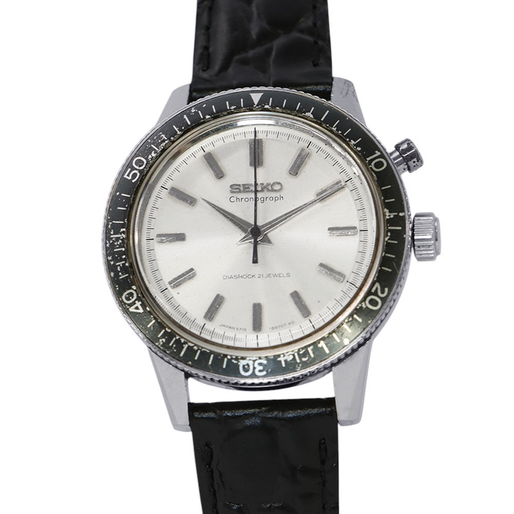セイコー ワンプッシュ クロノグラフ ヴィンテージ 5719-8980 SEIKO 腕時計 ウォッチ シルバー文字盤 【安心保証】 【中古】 セイコー ワンプッシュ クロノグラフ SEIKO 中古|ギャラリーレア店