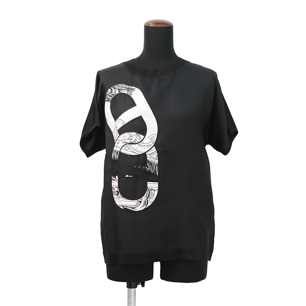エルメス 半袖Tシャツ ツイルレーヌ シェーヌダンクル シルク レディースサイズ36 HERMES トップス 黒 【安心保証】 【中古】 エルメス トップス レディース HERMES TOPS