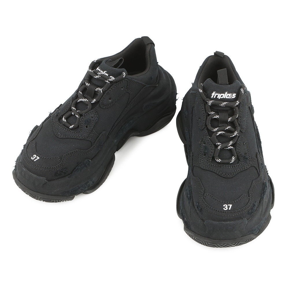 バレンシアガ スニーカー トリプルS キャンバス レディースサイズ37 524039 BALENCIAGA 靴 黒 【安心保証】 【中古】 バレンシアガ スニーカー BALENCIAGA SNEAKERS