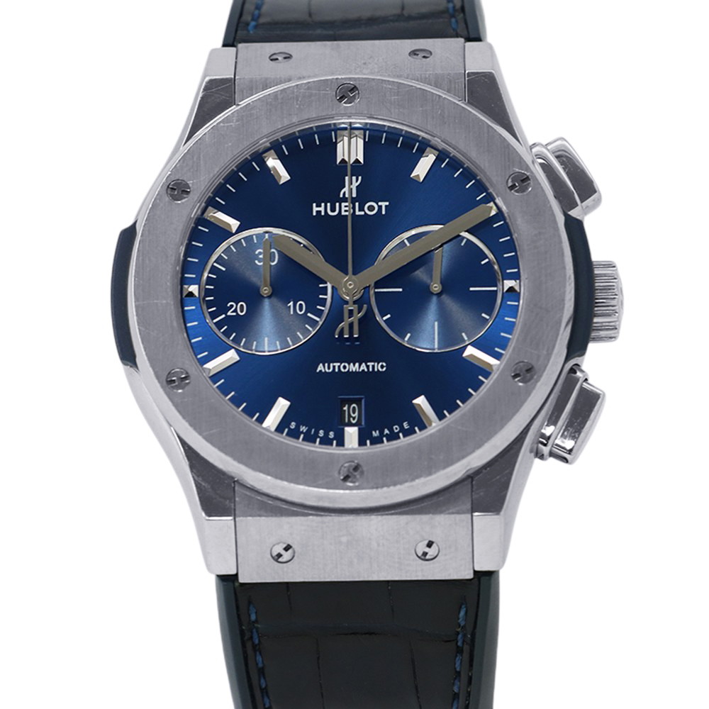 ウブロ クラシック・フュージョン クロノグラフ チタニウム ブルー 521.NX.7170.LR HUBLOT 腕時計 ブルー文字盤 【安心保証】 【中古】 ウブロ クラシック・フュージョン HUBLOT ウブロ 中古