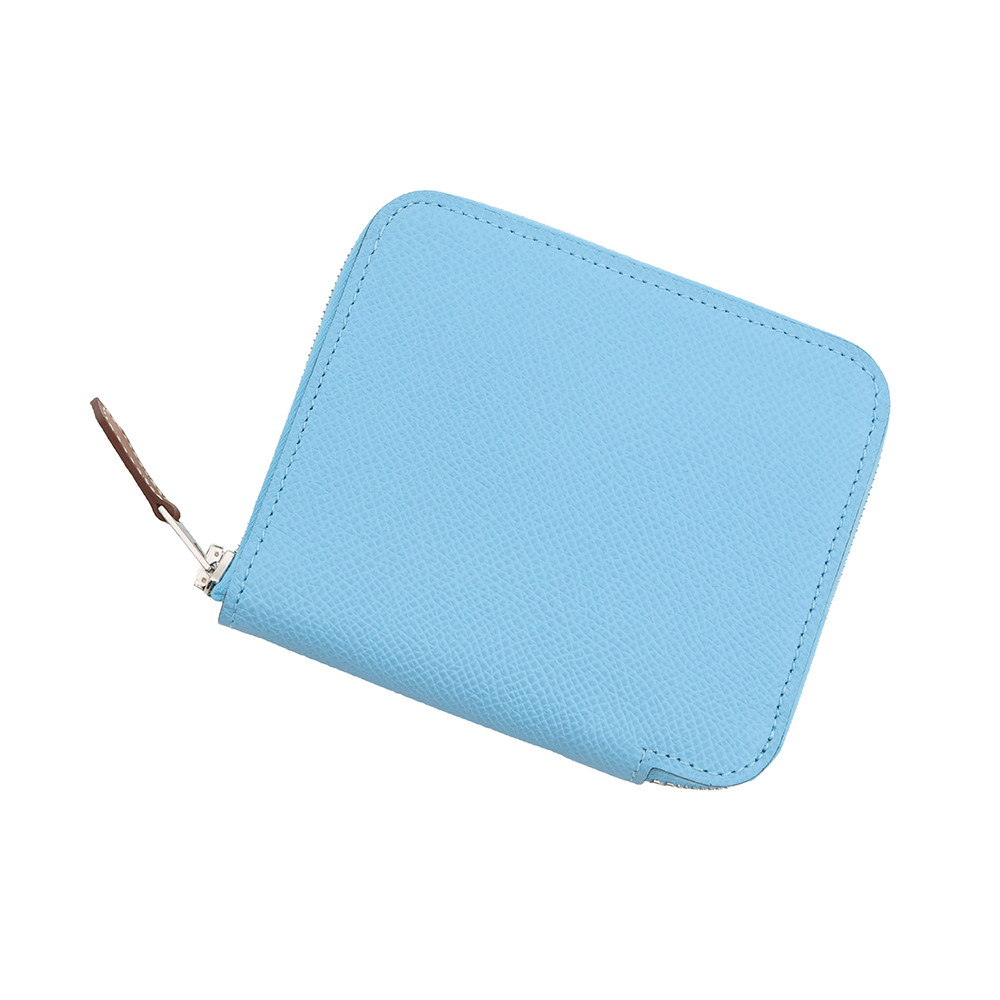 エルメス コインケース アザップコンパクト シルクイン セレスト/シルバー金具 エプソン K刻印 セレステ エルメス 財布 エルメス 小銭入れ HERMES WALLET