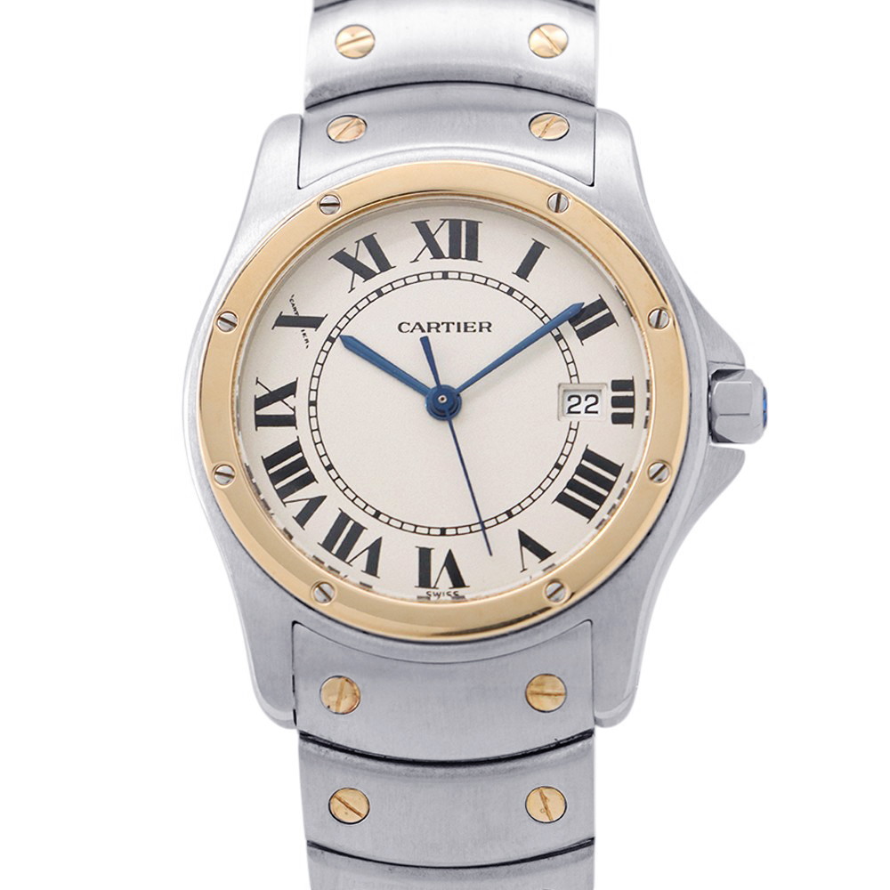 カルティエ サントスロンド MM W20037R3 Cartier ウオッチ 象牙色文字記号盤 【楽になること引きうける】 【中古】 カルティエ サントスロンド Cartier カルティエ 中古 メンズ腕時計-腕時計