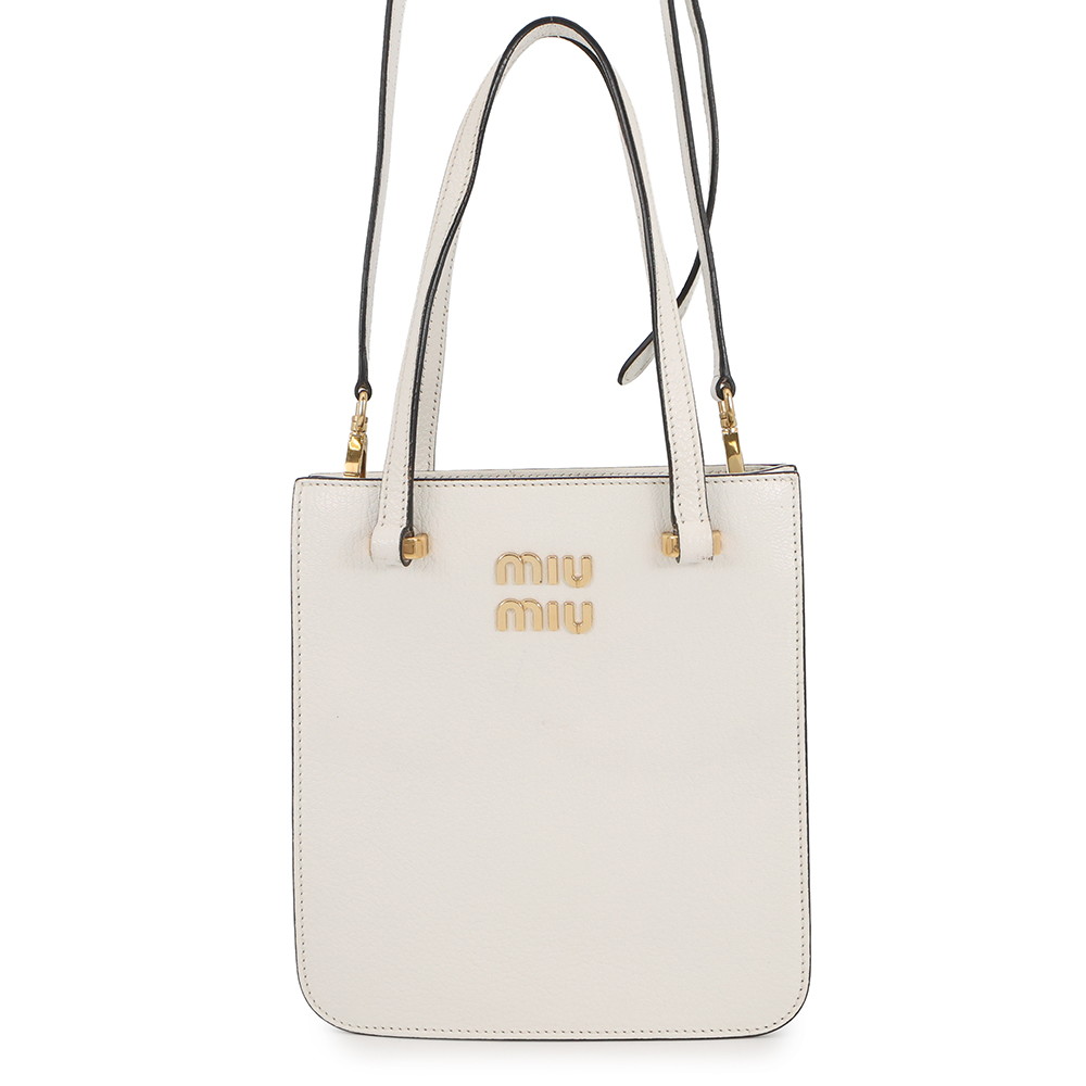 ミュウミュウ ハンドバッグ マドラス スクエア トート レザー 5BA231 Miu Miu 2way 白 【安心保証】 【中古】 ミュウミュウ バッグ レディース MIUMIU BAG