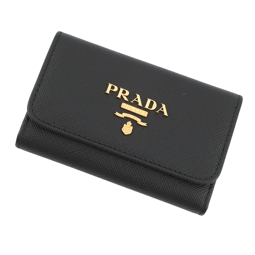 プラダ 4連手当たり容れもの マルチ色つや 手当たり容れもの サフィアーノレザー 1PG004 PRADA 手当たり輪っか付き添い人 黒 【中古】 プラダ 手当たり容れもの PRADA