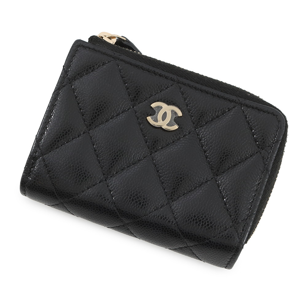 シャネル 三つ折り金入れ 古典派音楽 スモール 下げ翼 ジップウォレット キャビアひと肌 AP3177 CHANEL 金入れ 黒 【中古】 シャネル 金入れ シャネル CHANEL WALLET