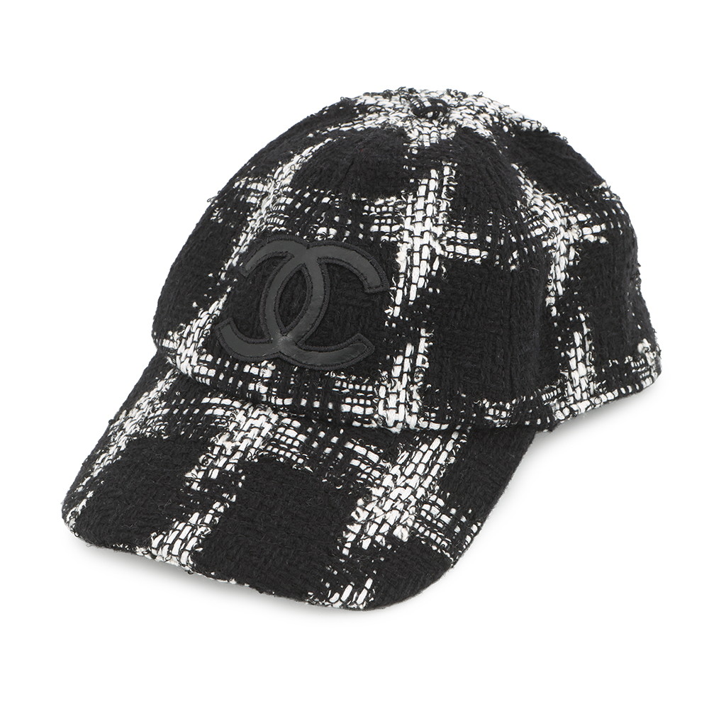 シャネル 旗がしら ココマーク ツィード 綿織物 羊毛 大いさM AA7108 CHANEL かぶり笠 黒 【中古】  シャネル 旗がしら CHANEL