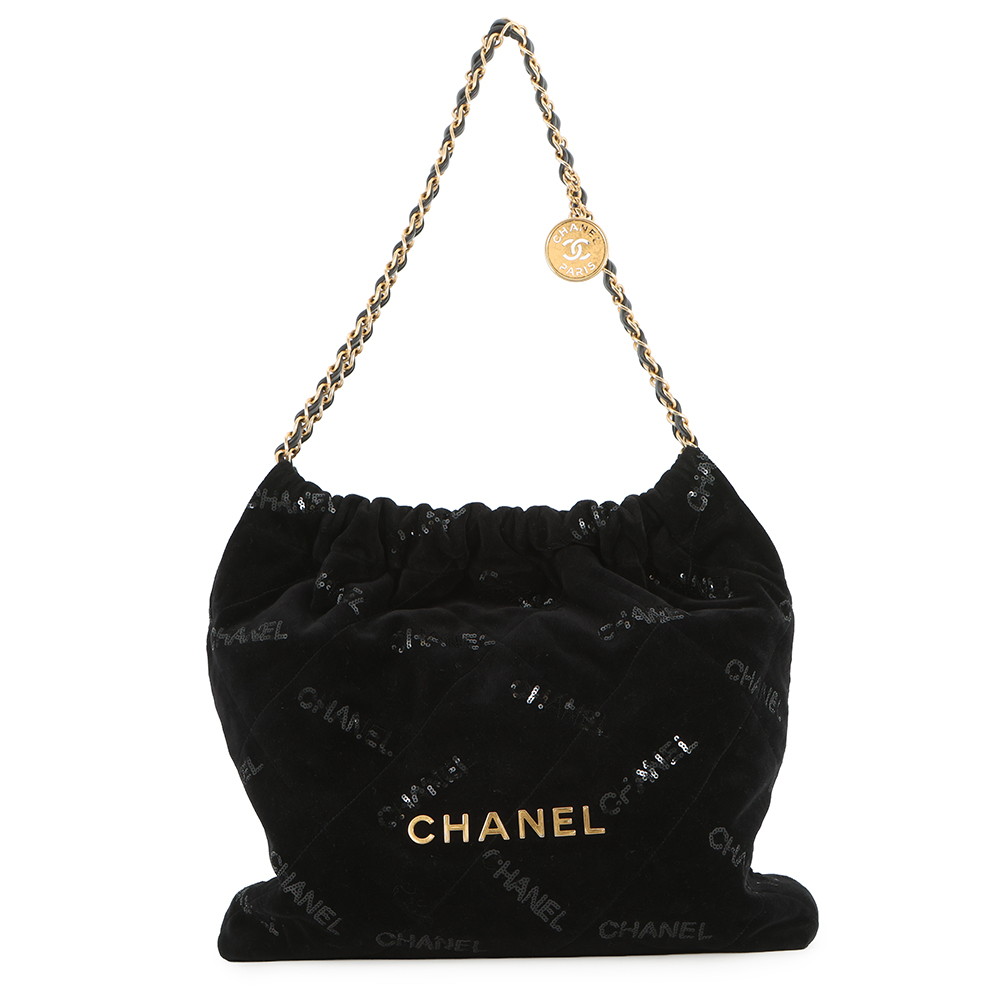 シャネル チェーンショルダーバッグ CHANEL 22 マトラッセ スモール ベロア スパンコール AS3260 CHANEL ポーチ付き 黒 【安心保証】 【中古】 シャネル バッグ レディース CHANEL BAG